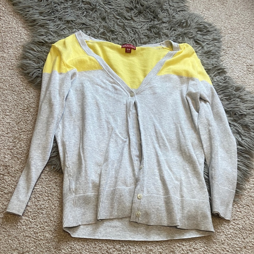 Merona Gray and Yellow Women's Cardigan Sweater